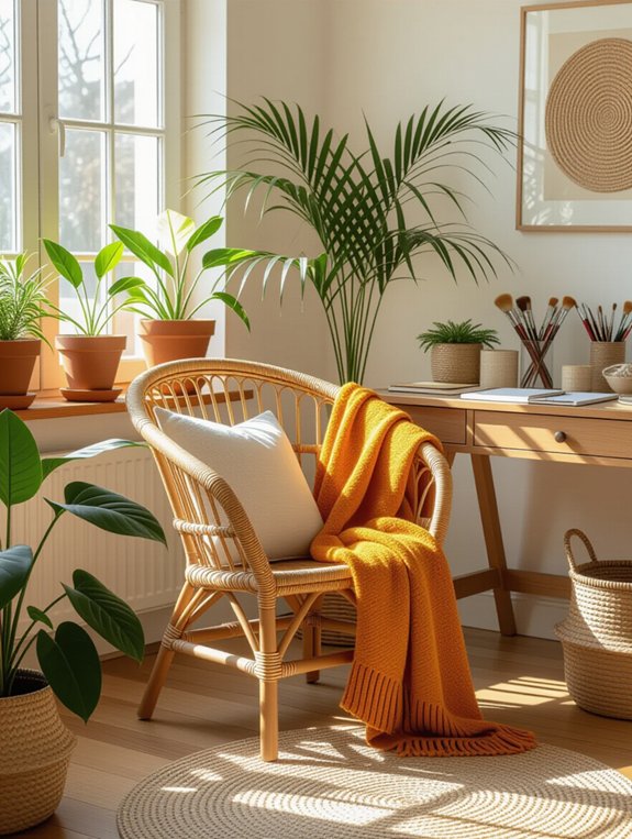 artistic workspace with rattan
