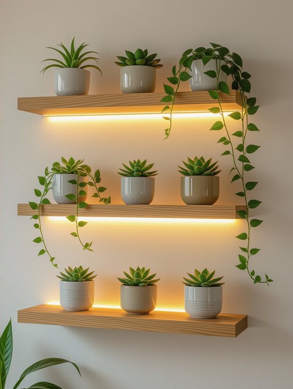 backlit wooden shelf ambiance