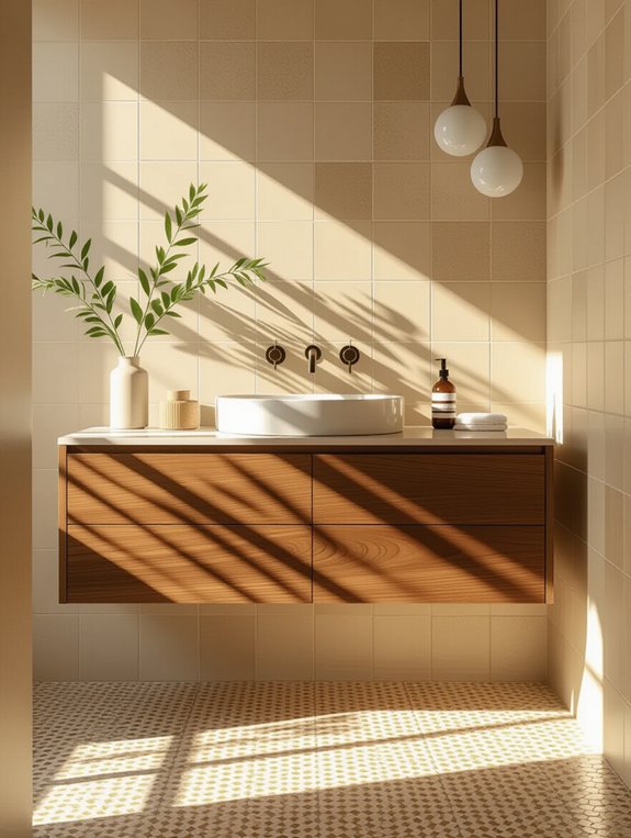 beige tile bathroom design