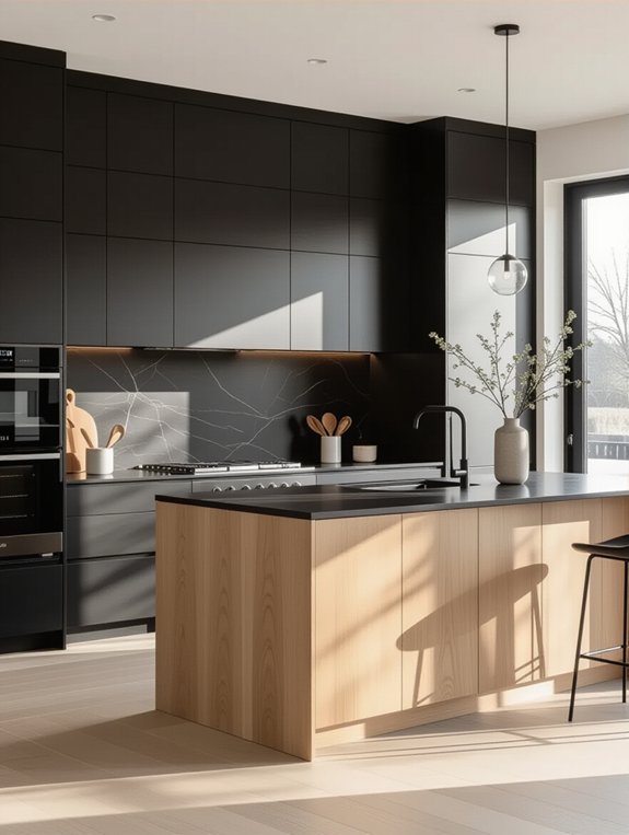 black cabinets light oak