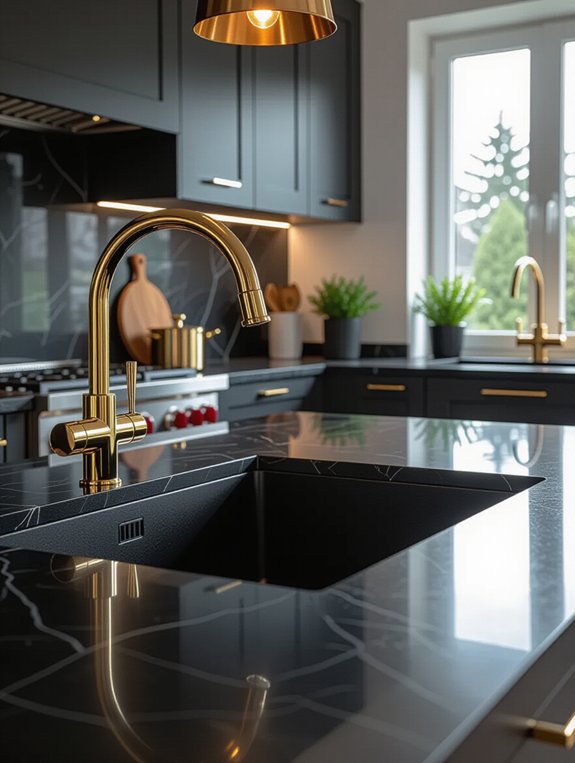 black sink gold accents