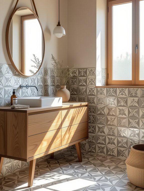 bohemian gray cement bathroom