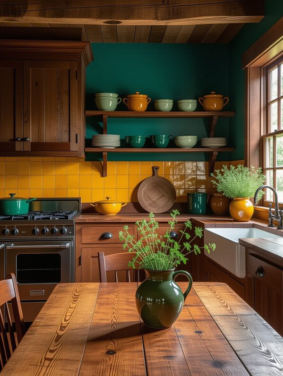 bold colors wooden cabinets