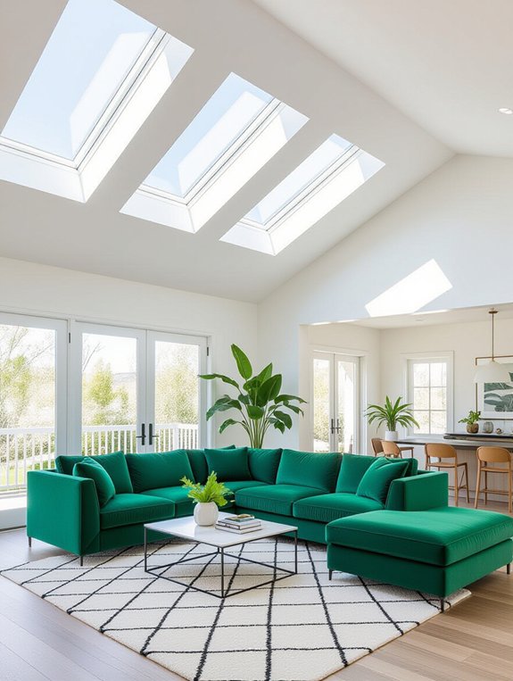 bold sectional under skylights