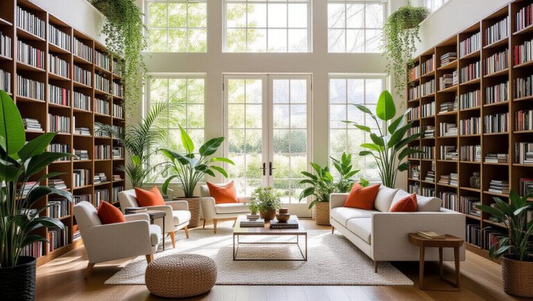 bookshelves and plants decor