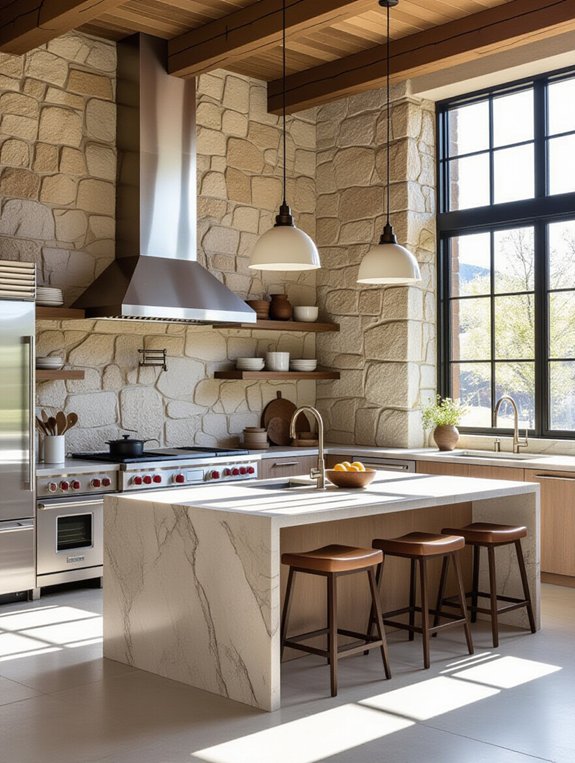 bright stone accented kitchen