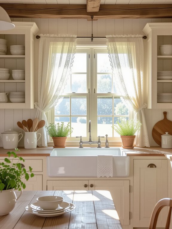 charming lace trimmed kitchen
