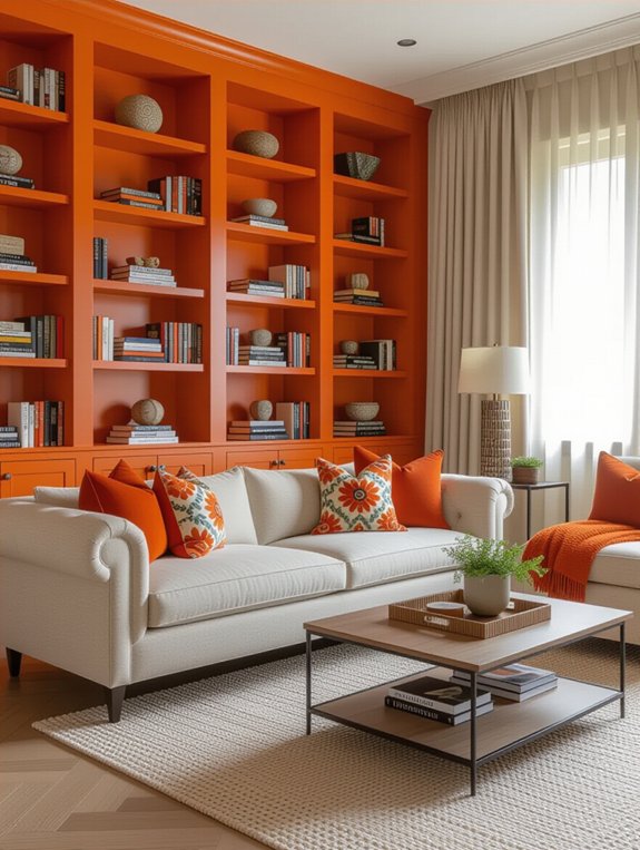 chic orange bookcases elevate style
