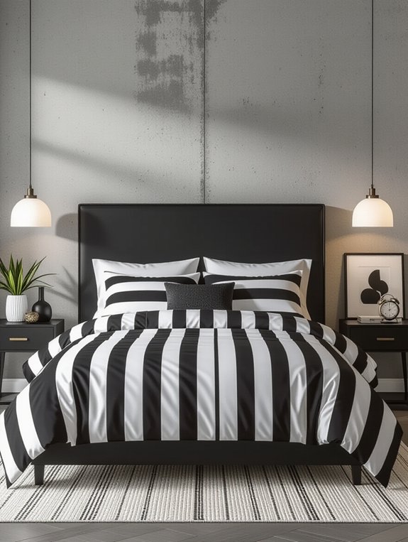 concrete walls striped bedding