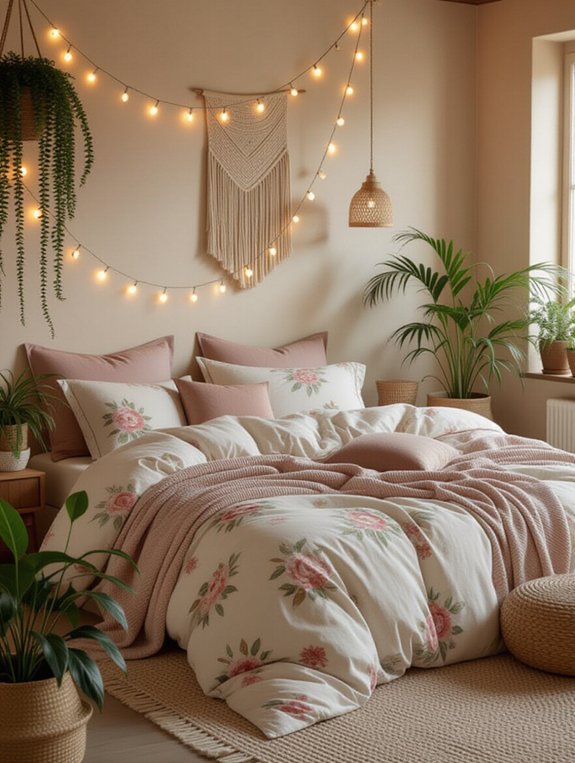 cozy bedroom with lights