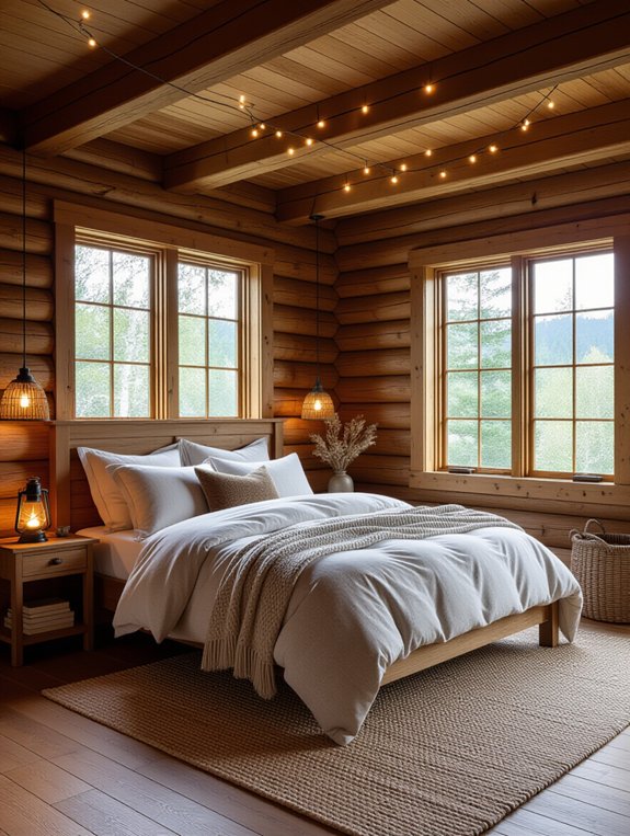 cozy cabin with fairy lights