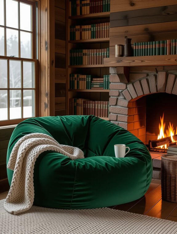 cozy fireplace reading nook