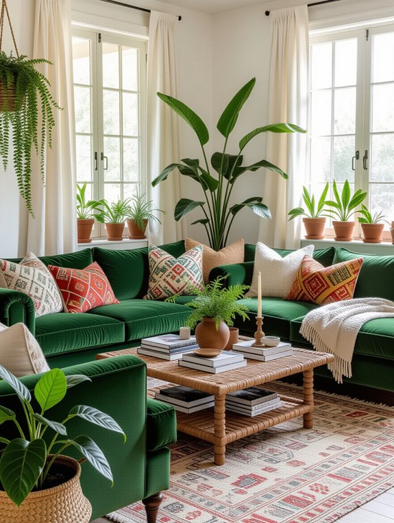 cozy green velvet sofa