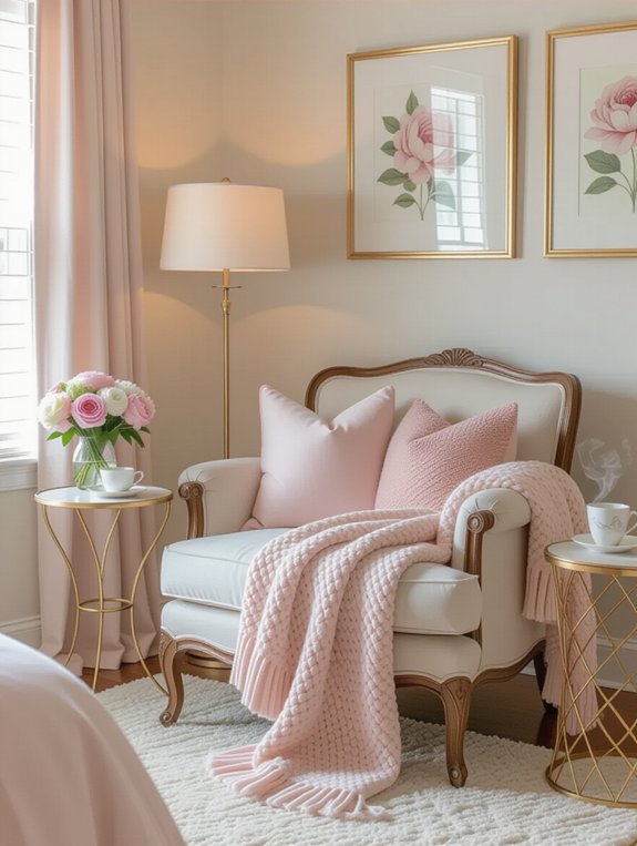 cozy pink reading nook