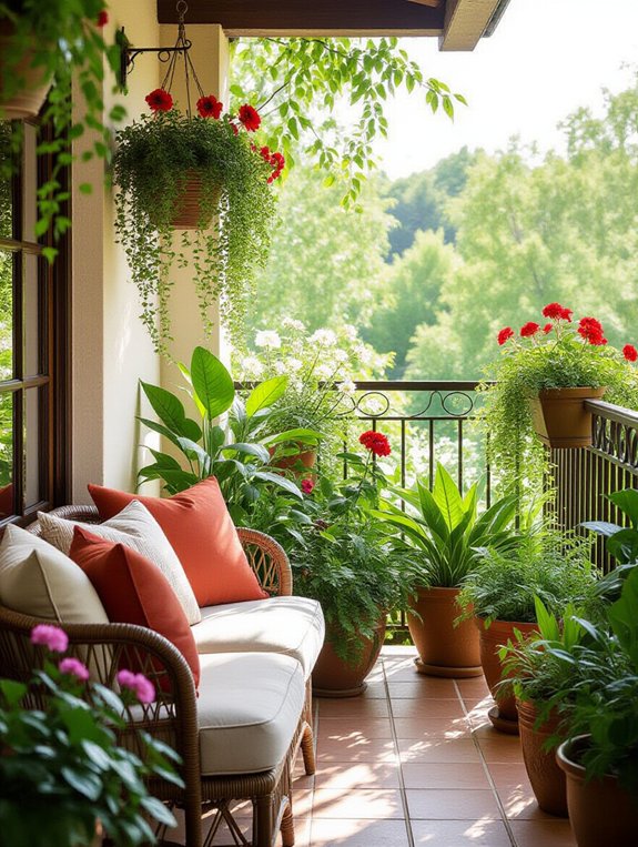 cozy plant filled balcony retreat