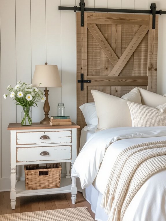 cozy rustic whitewashed nightstands