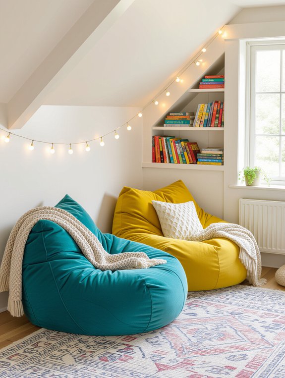 cozy under stairs reading nook