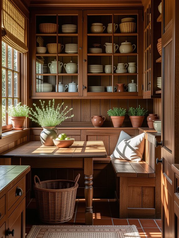 cozy wooden cabinet nook