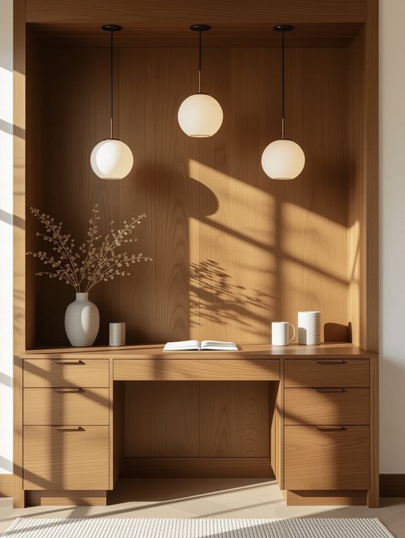 cozy wooden workspace ambiance