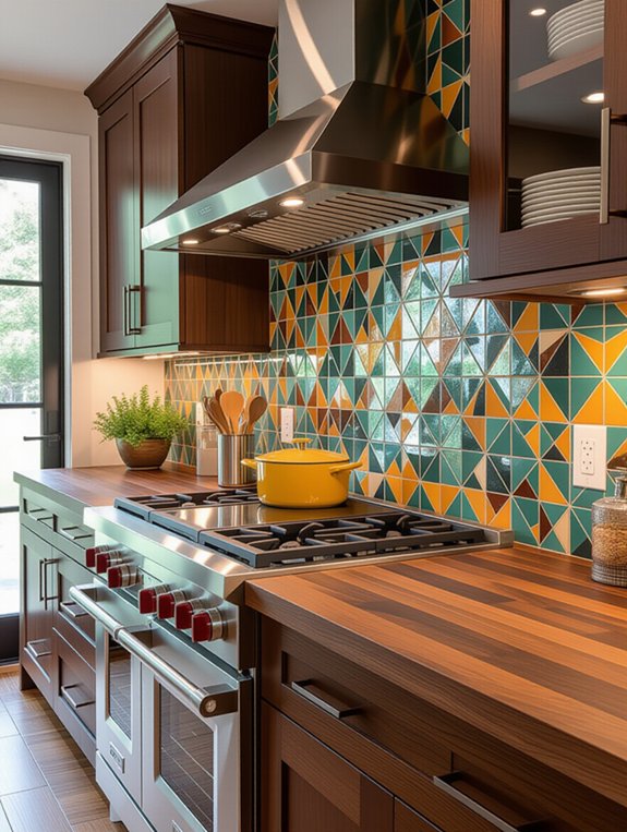 dark wood geometric tiles