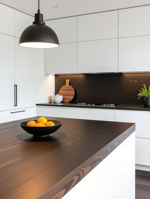 dark wood white cabinets