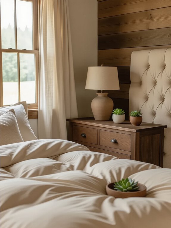 dark wooden nightstands warmth