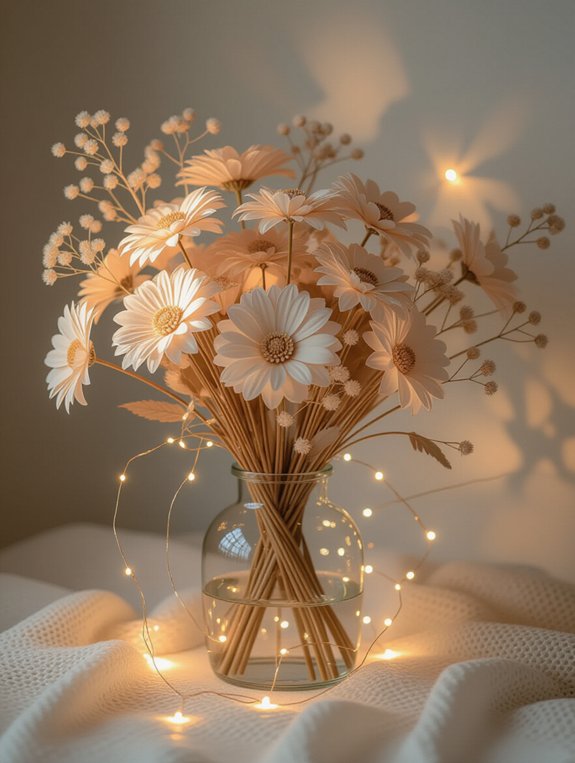 dried flowers with lights