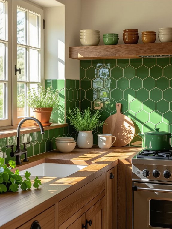 earthy green geometric tiles