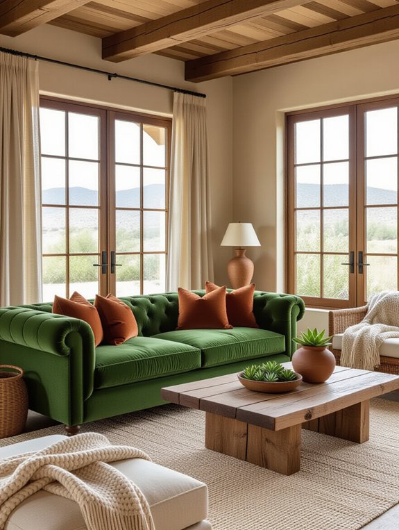 earthy tones complement green velvet