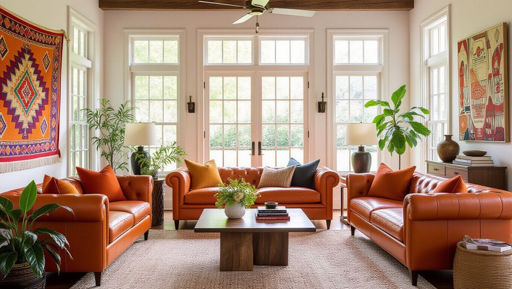 eclectic orange leather sofas