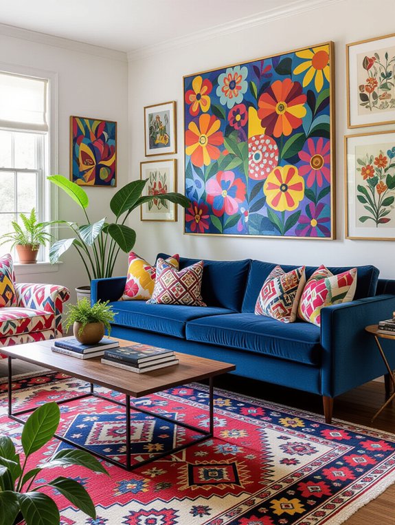 eclectic rugs unify design elements