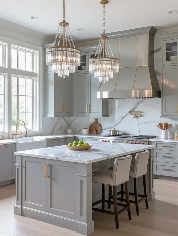 elegant chandeliers enhance kitchens