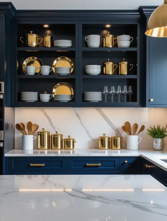elegant gold accented shelving