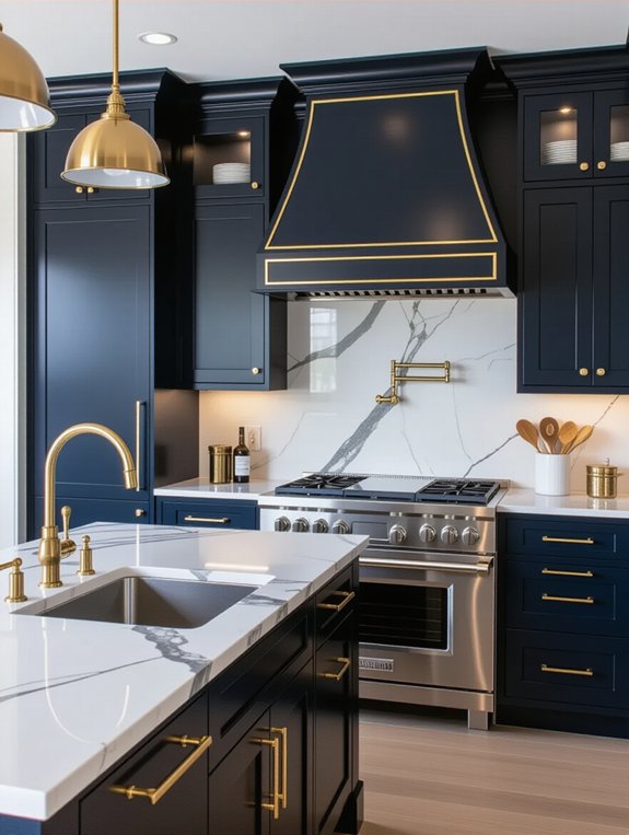 elegant gold navy cabinetry