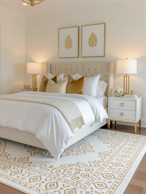 elegant gold patterned white rug
