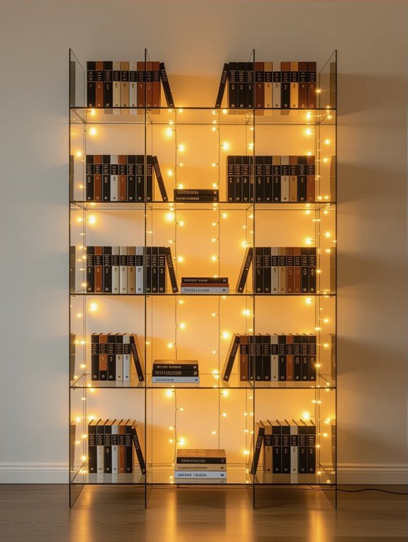 elegant illuminated glass bookshelf