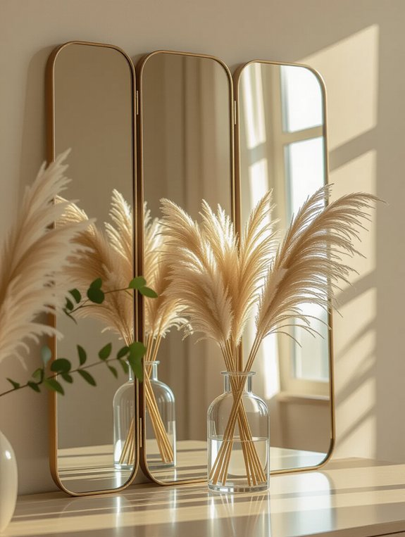 elegant mirror and pampas