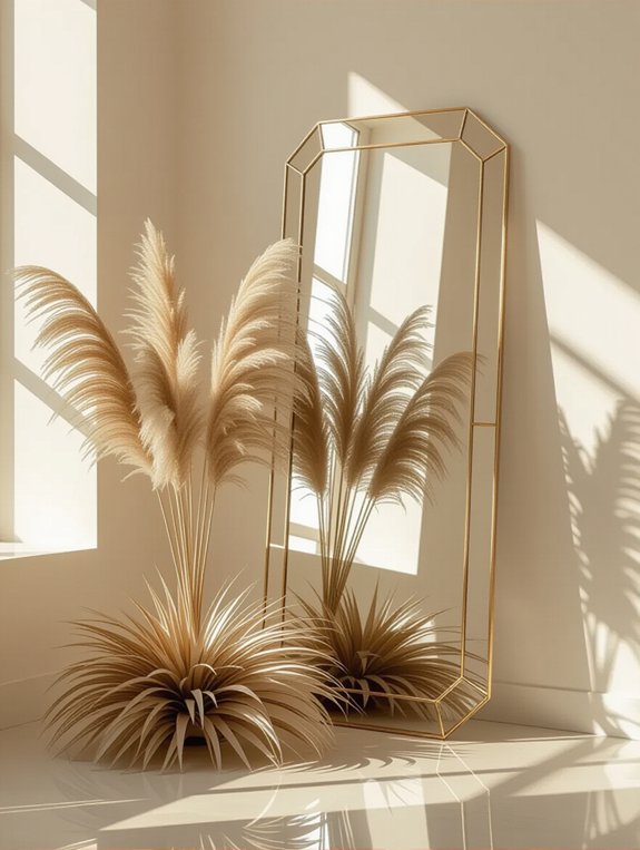 elegant mirror with pampas