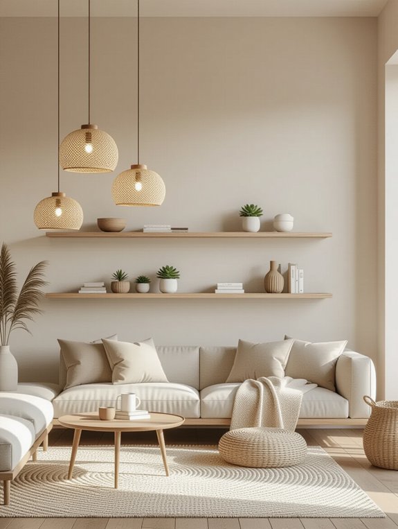 floating shelves pendant lighting
