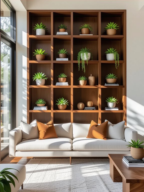 geometric shelving with succulents