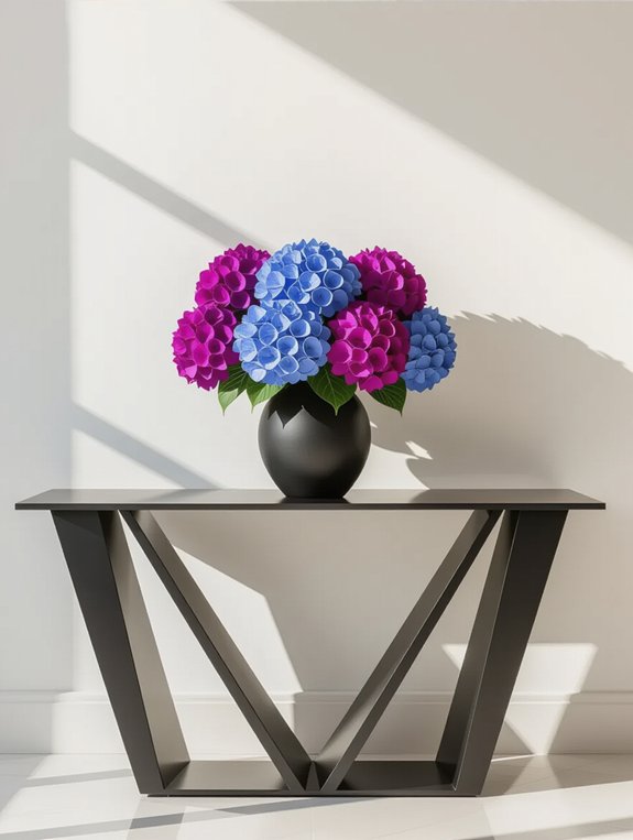 geometric table bold hydrangeas