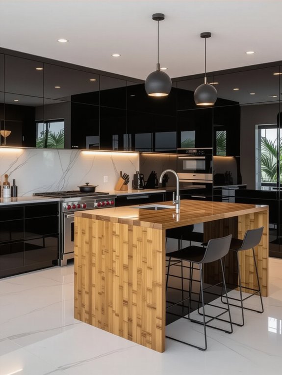 glossy black bamboo island