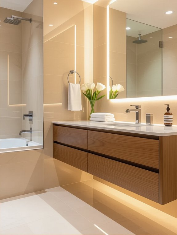 glossy tiles floating vanity