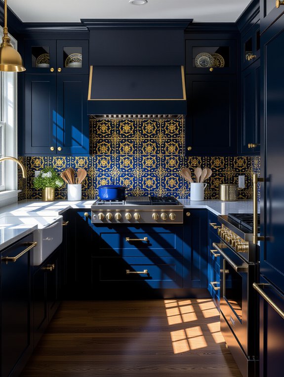 gold navy backsplash elegance