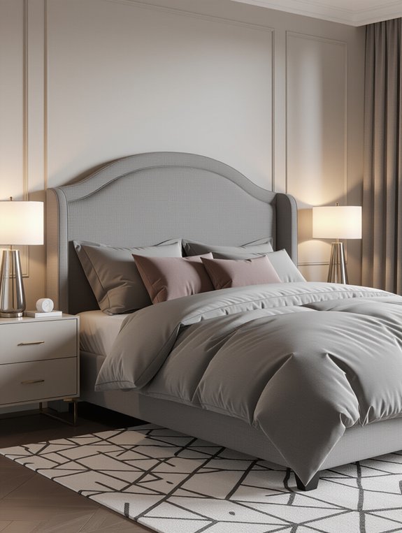gray curved upholstered bed