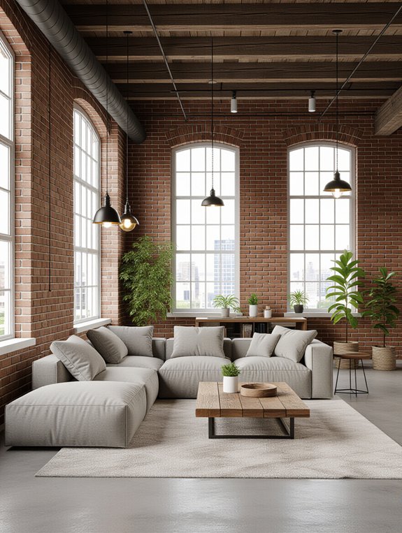gray sectional in loft