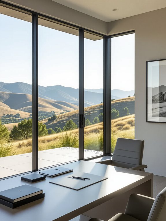gray walls frame landscapes