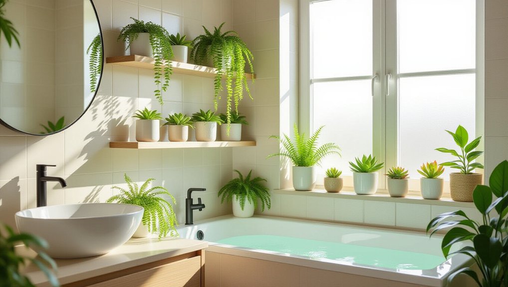 green bathroom plant decor