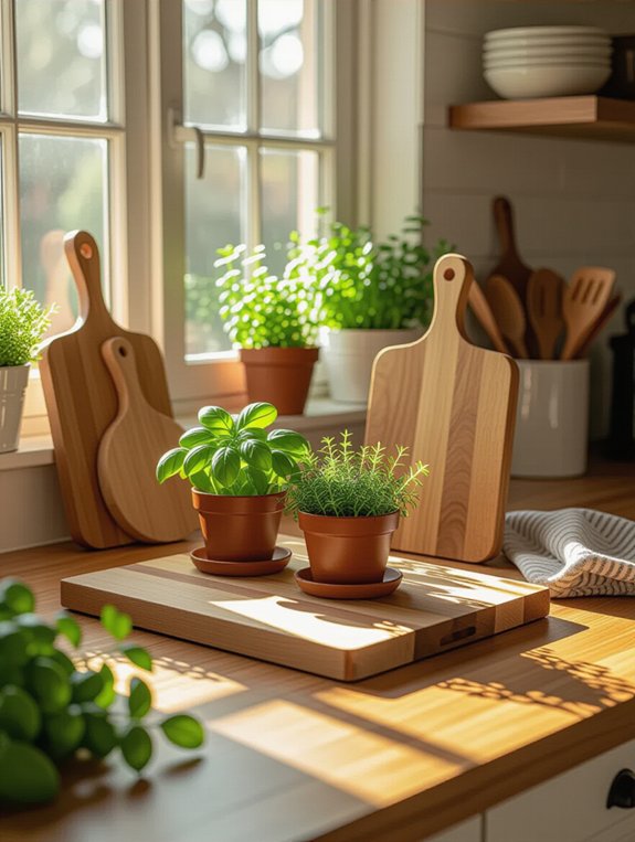 herbs in cutting board stand
