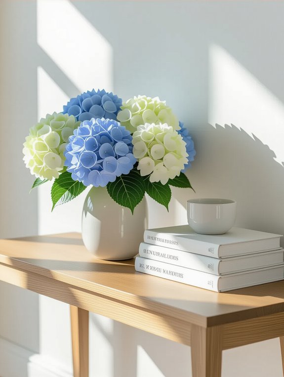 hydrangeas and decorative books